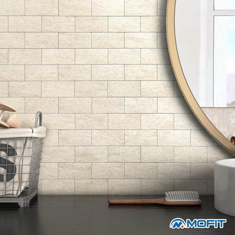 M MOFIT Stone Backsplash Peel and Stick Tiles Matte,Adhesive Mosaic Subway Tiles Waterproof Wall Tile Stickers for Bathroom Shower(Beige,10PCS) - Image 4